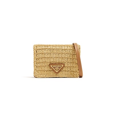 PRADA WOVEN FABRIC CARD HOLDER WITH SHOULDER STRAP 1MR024 (11.5*8*2.5cm) 
